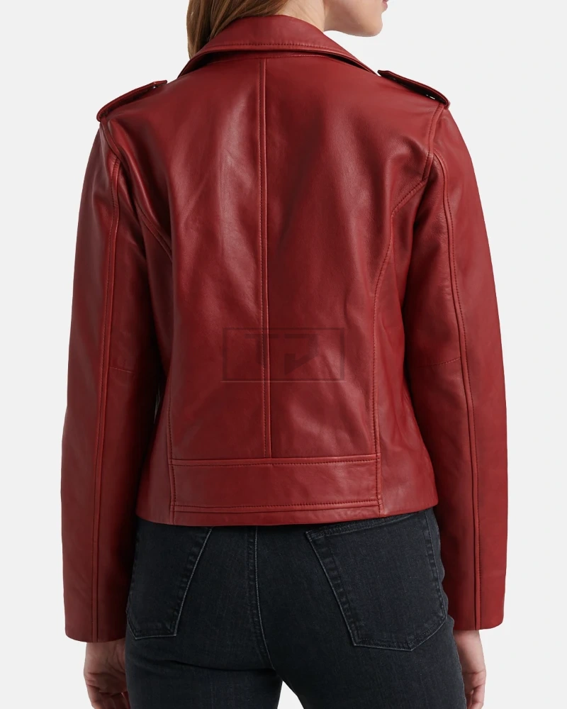 Maroon Leather Moto Jacket - image 2