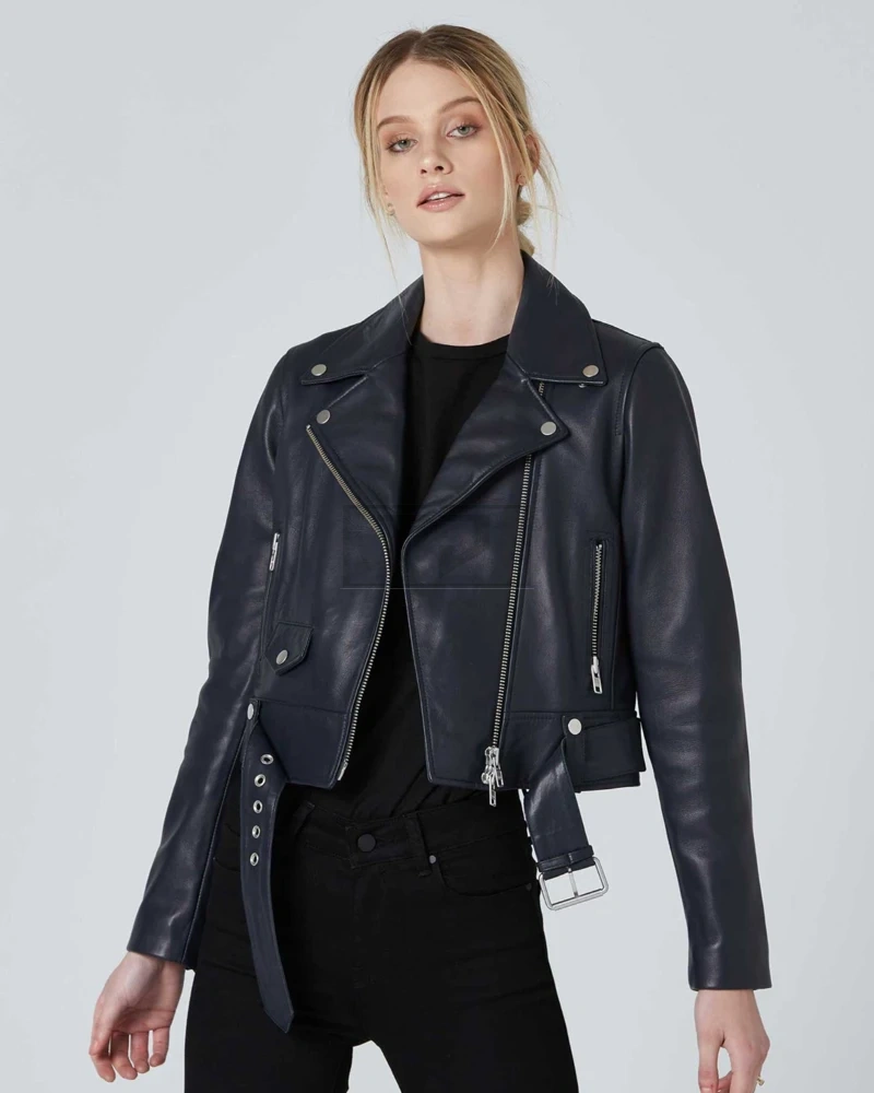 Blue Lambskin Leather Jacket for Women - image 3