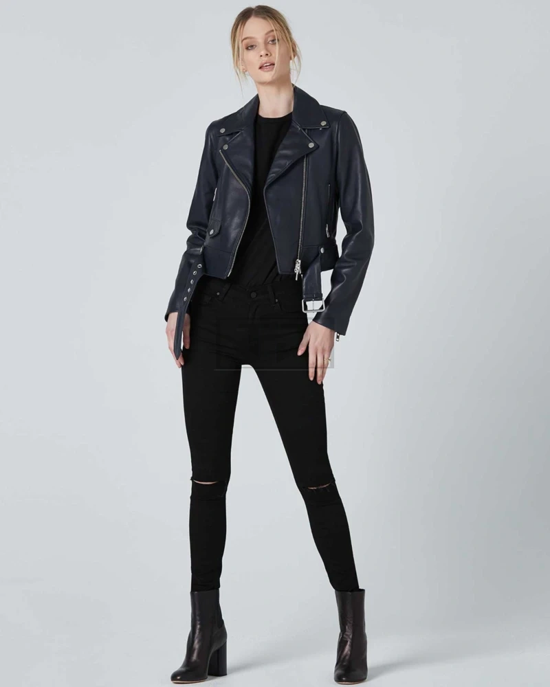 Blue Lambskin Leather Jacket for Women - image 6