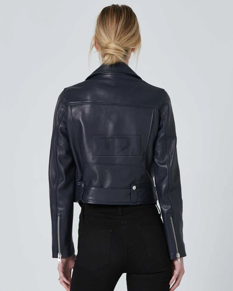 Blue Lambskin Leather Jacket for Women - image 7