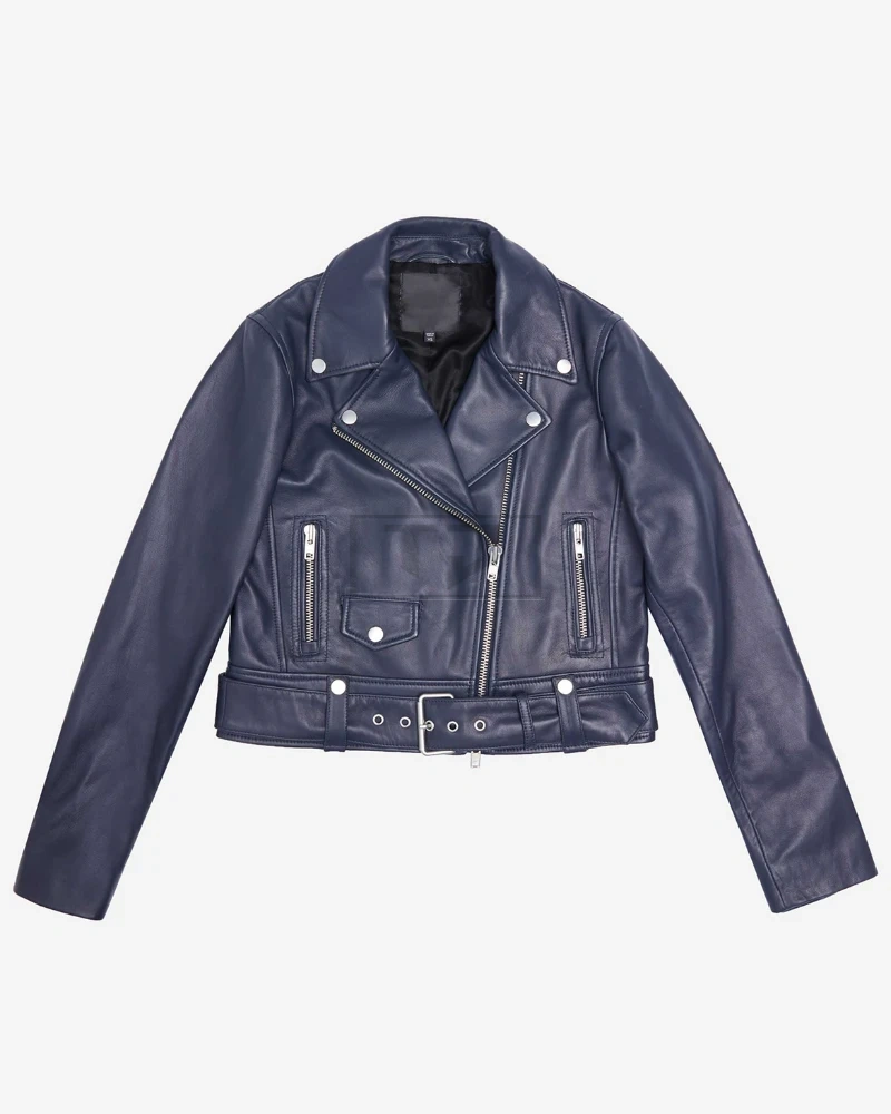 Blue Lambskin Leather Jacket for Women - image 9