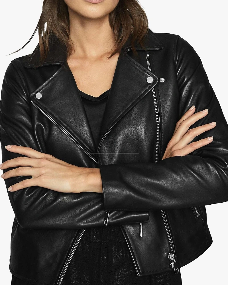 Women Basic Black Leather Jacket - image 3