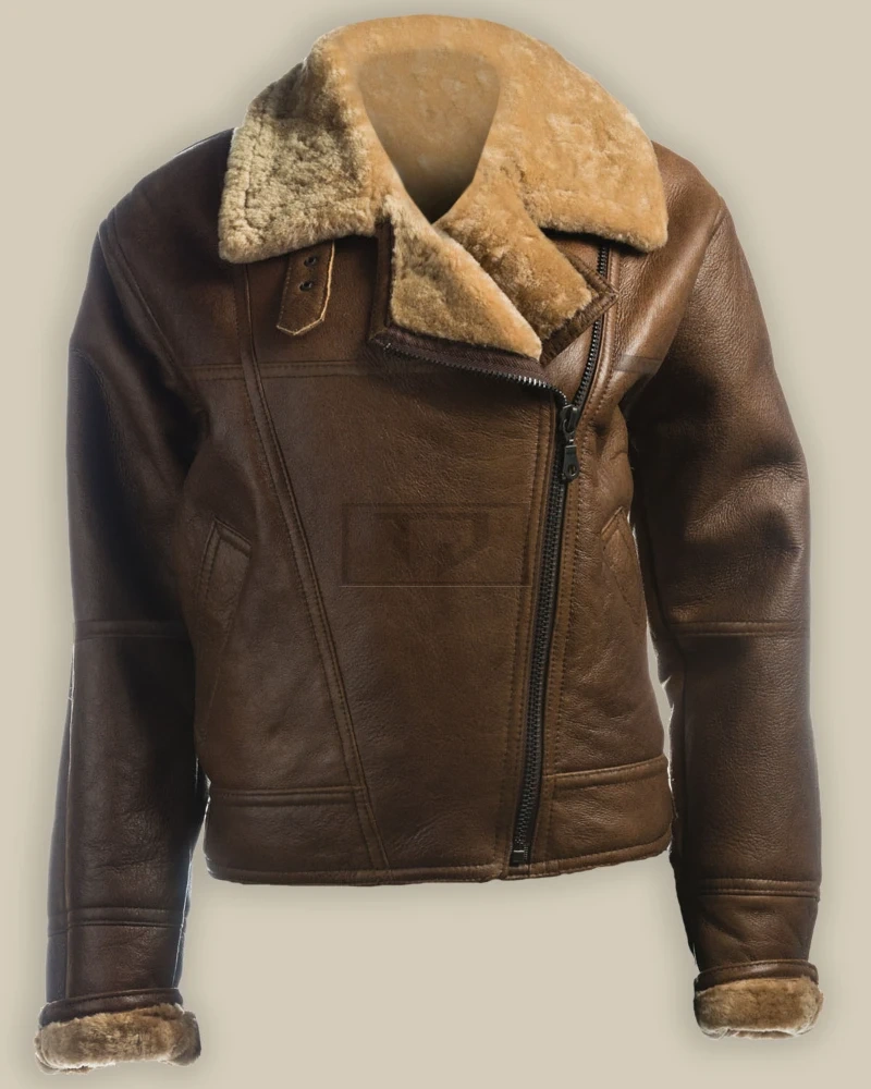 Women Brown Shearling Leather Jacket - image 1