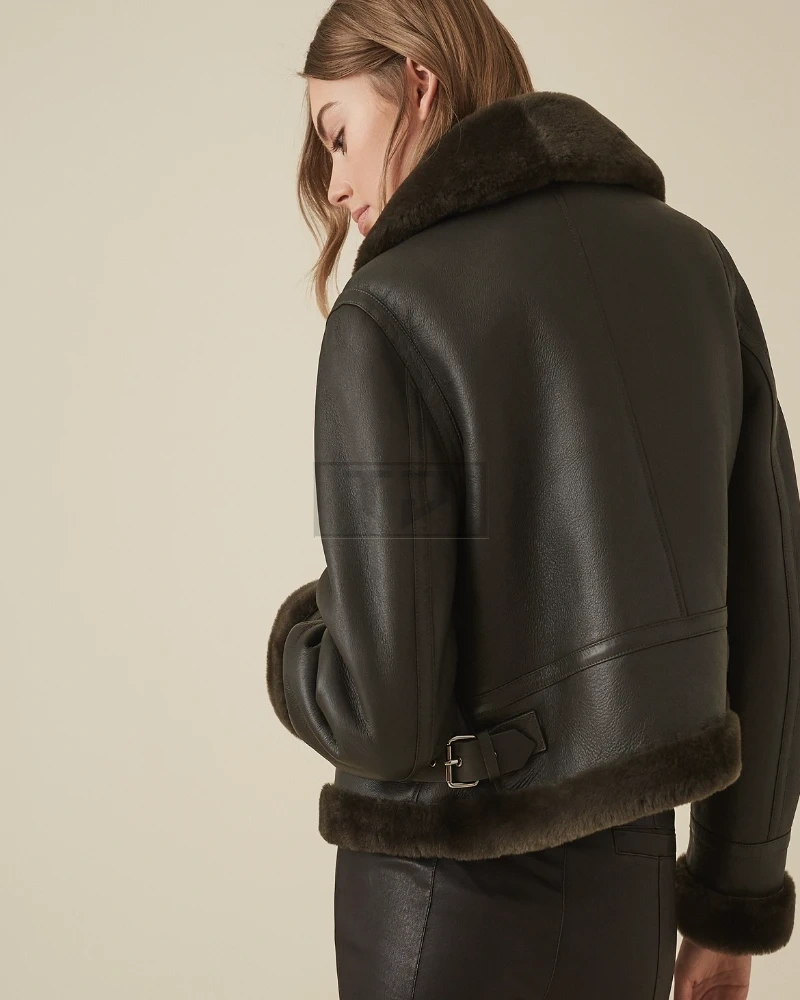 Women Black Shearling Jacket - image 2