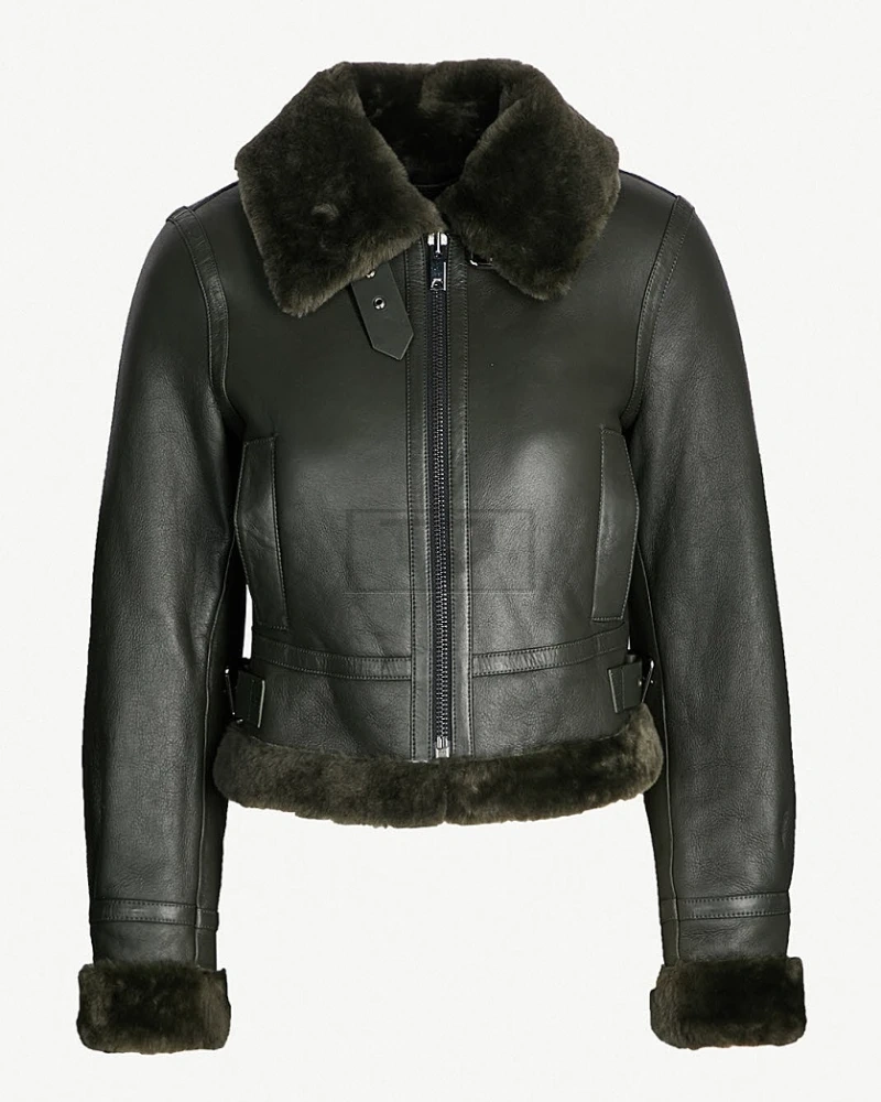 Women Black Shearling Bomber Leather Jacket - image 4