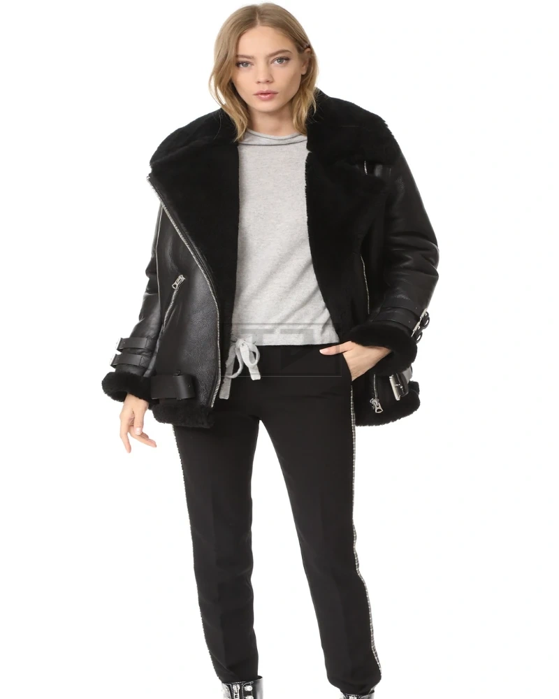 Women Black B3 Shearling Jacket - image 1