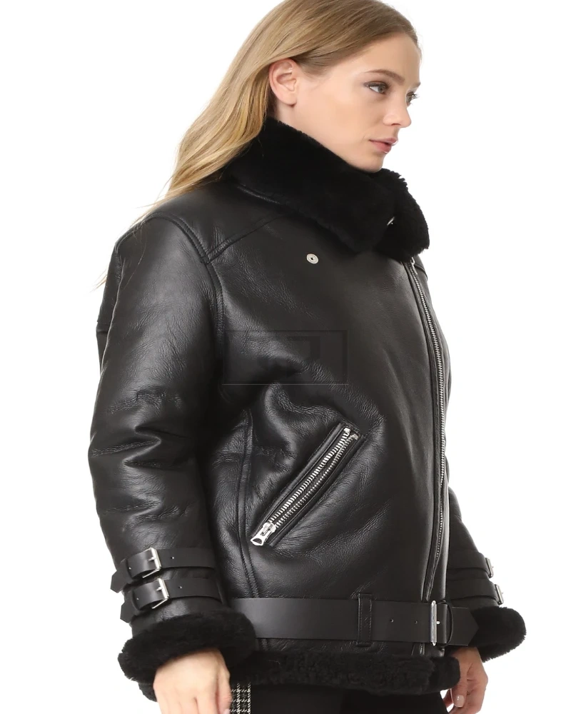 Women Black B3 Shearling Jacket - image 4