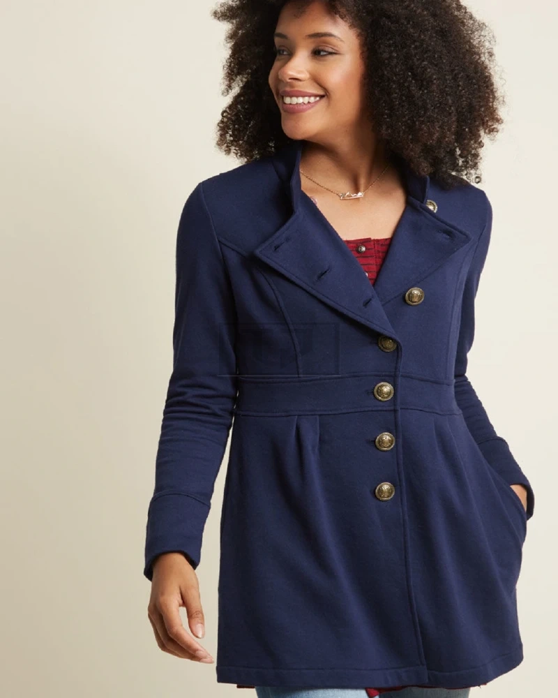 Women Royal Blue Wool Coat - image 3