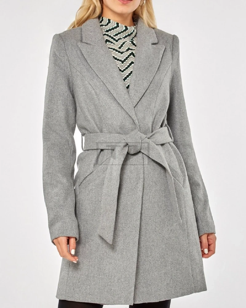 Women Grey Wool Trench - image 3