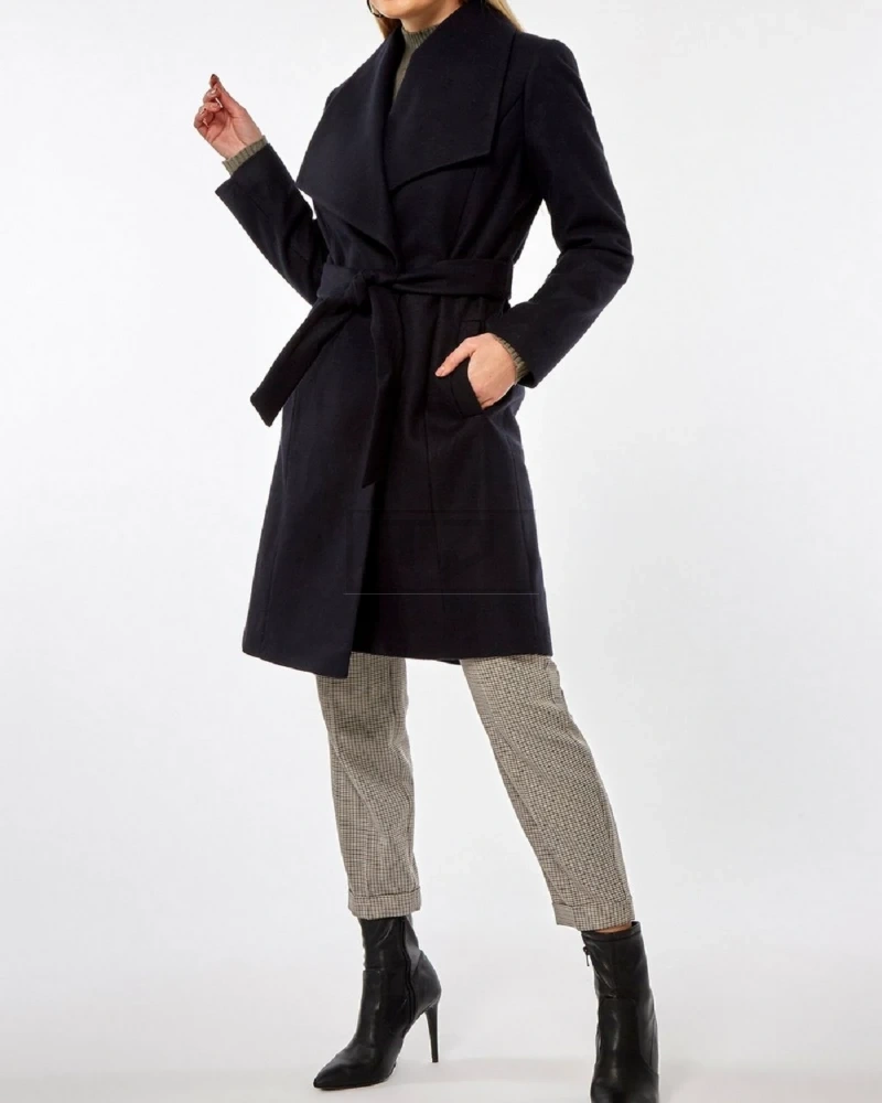 Women Navy Blue Wool Coat - image 1