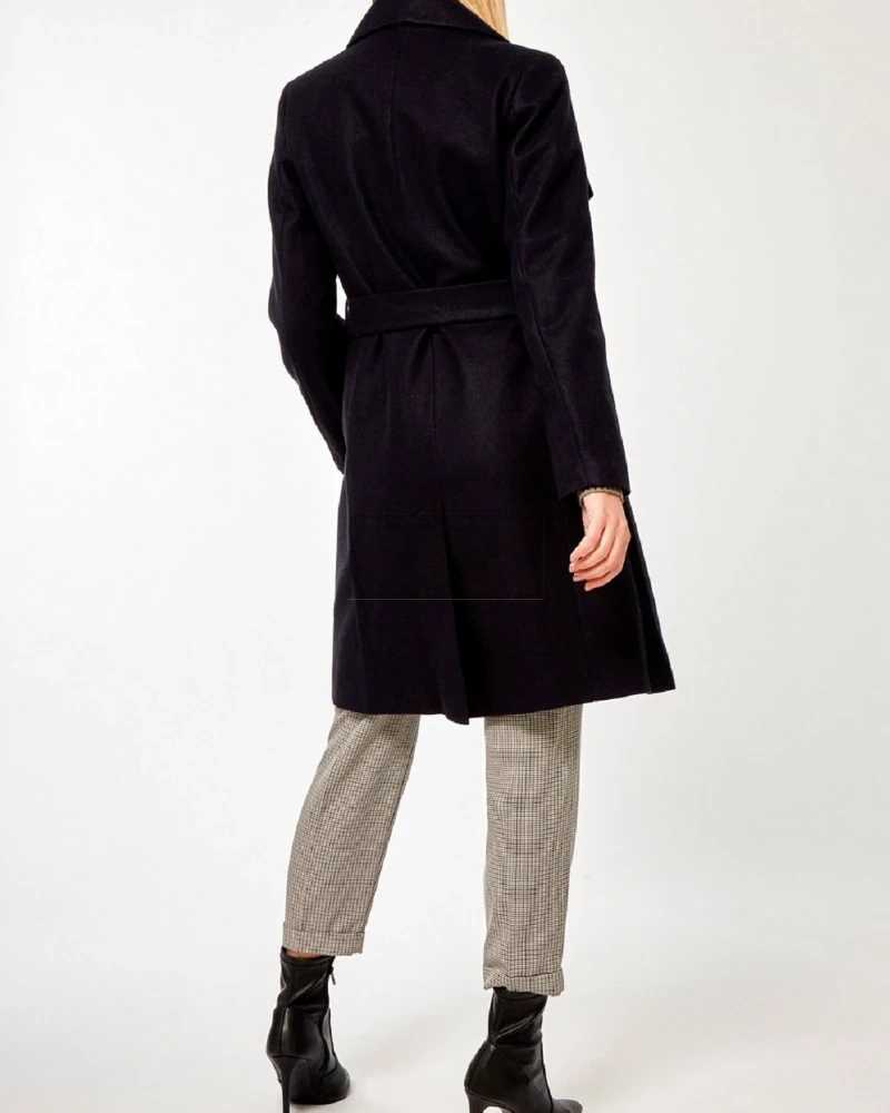 Women Navy Blue Wool Coat - image 2