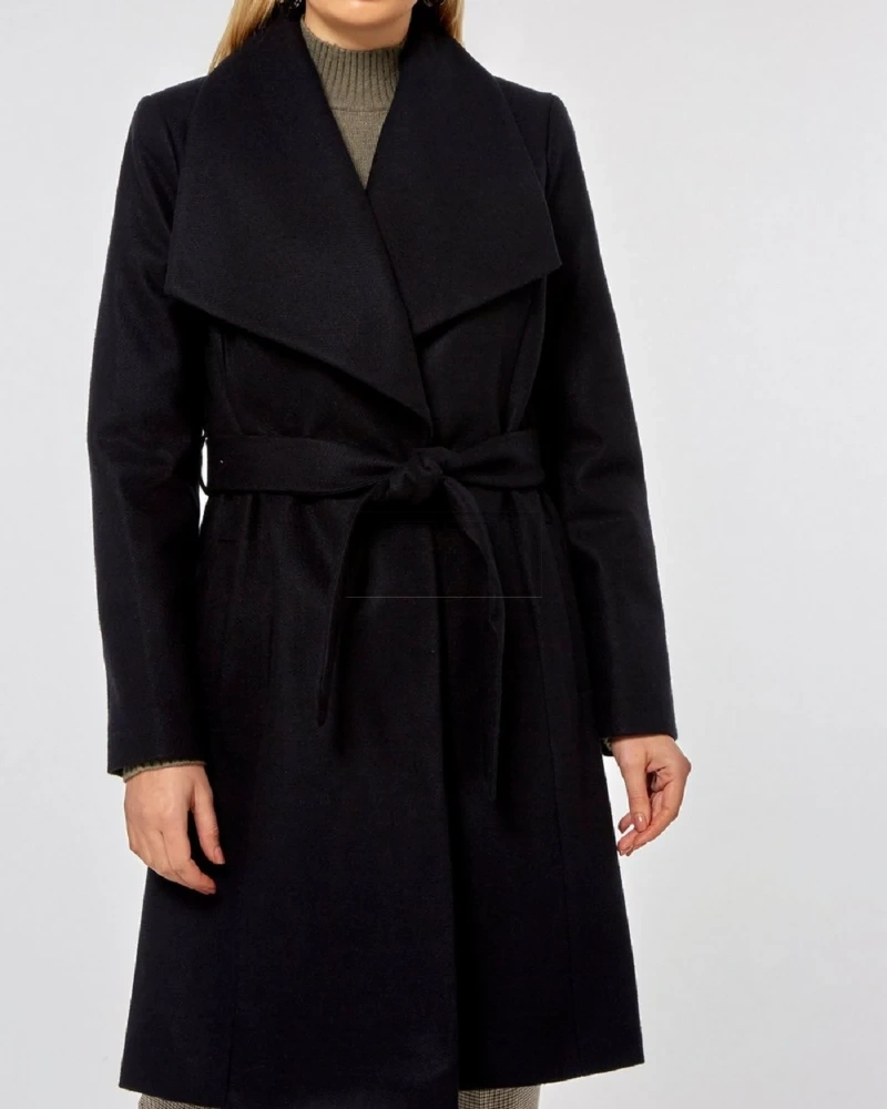 Women Navy Blue Wool Coat - image 3