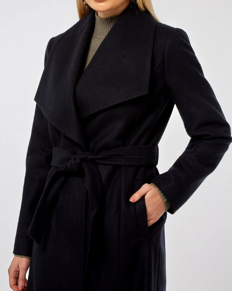 Women Navy Blue Wool Coat - image 4