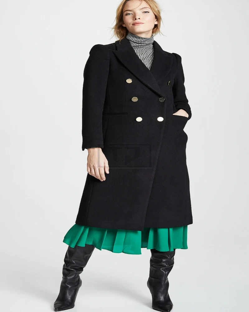 Women Black Double Breasted Trench - image 3