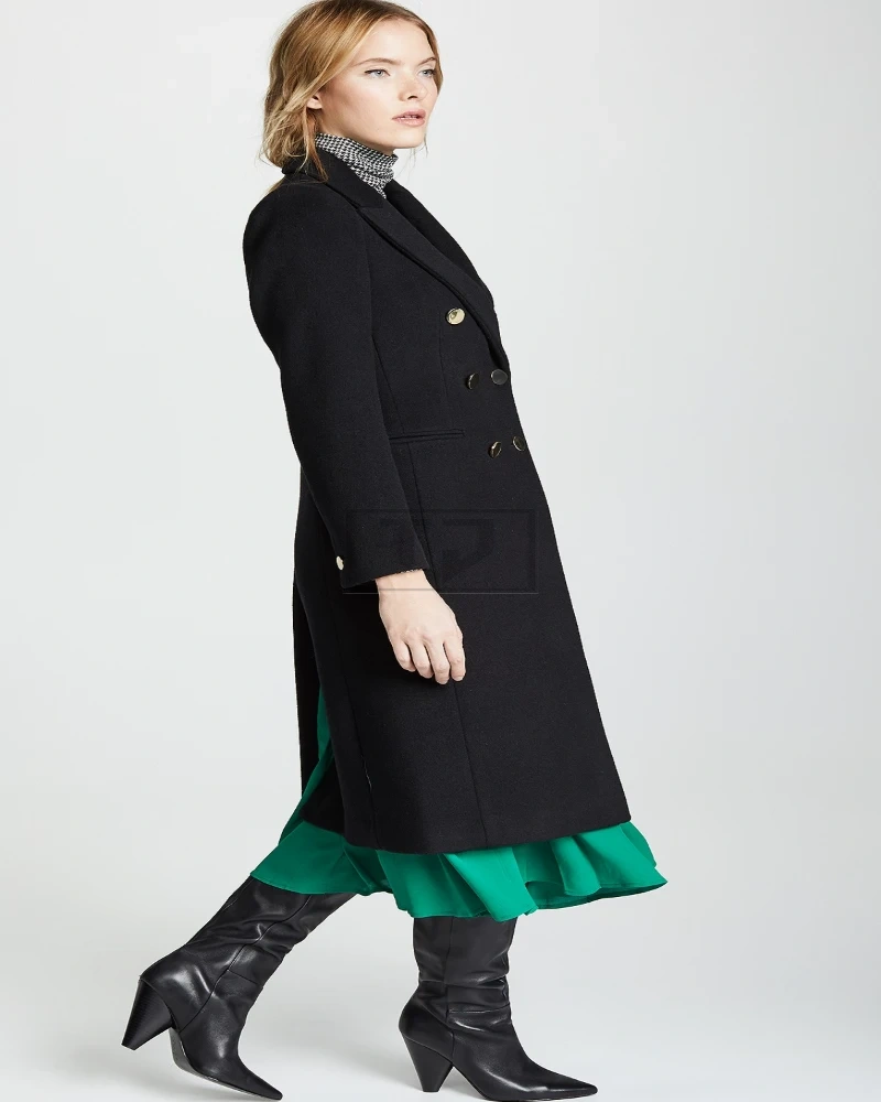 Women Black Double Breasted Trench - image 4