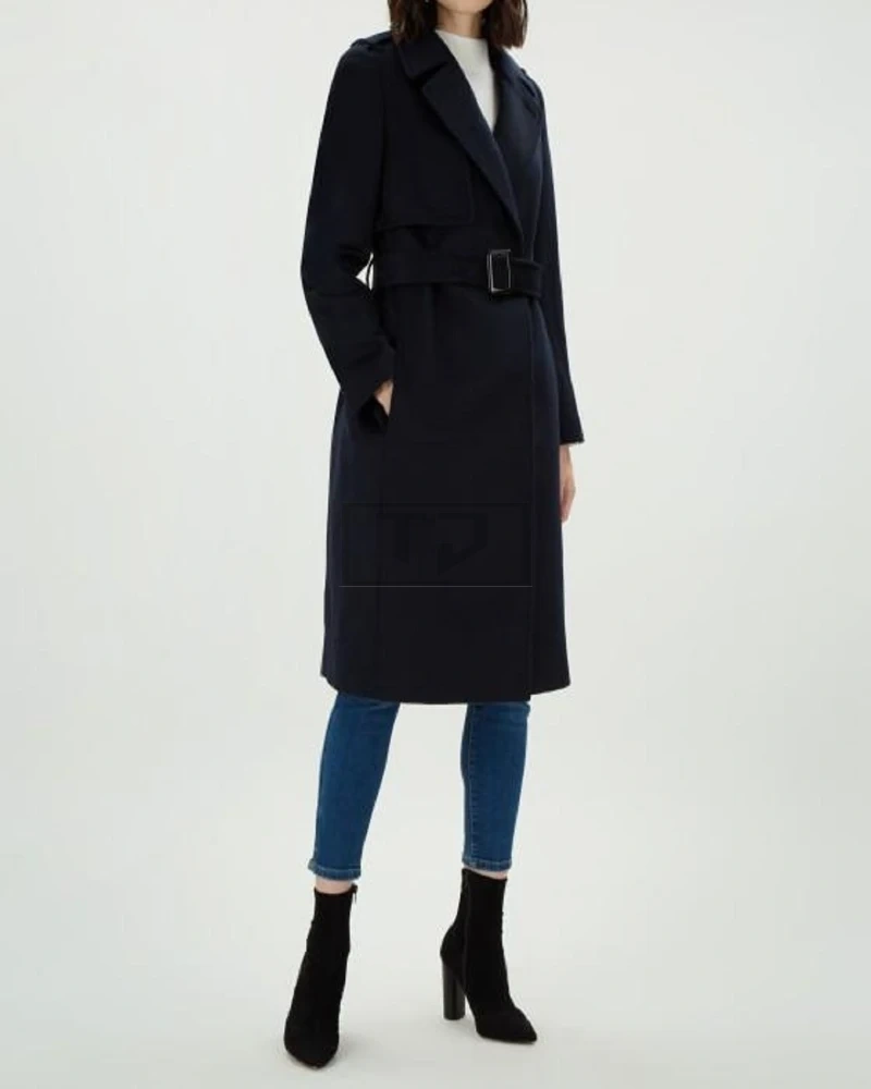 Women Dark Blue Long Trench - image 1