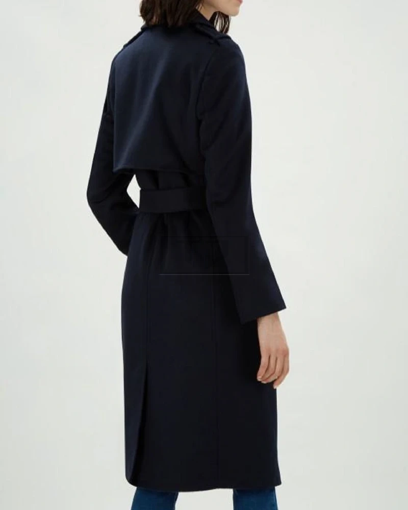 Women Dark Blue Long Trench - image 2