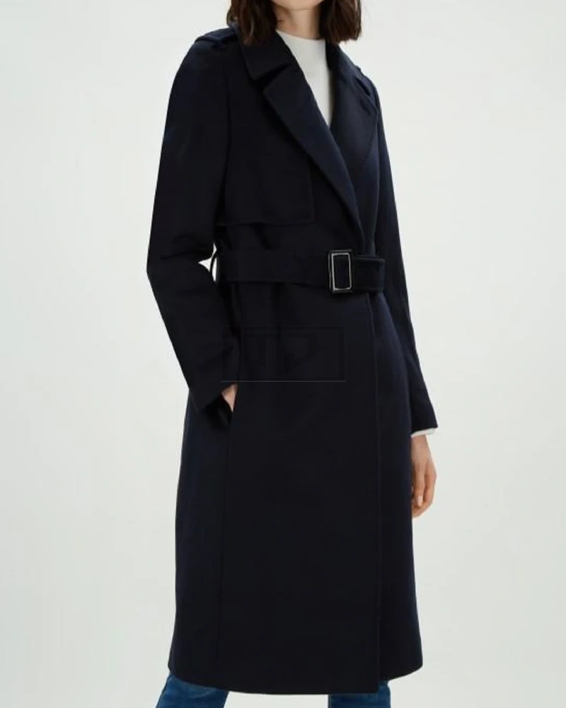 Women Dark Blue Long Trench - image 3