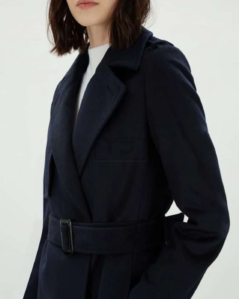 Women Dark Blue Long Trench - image 4