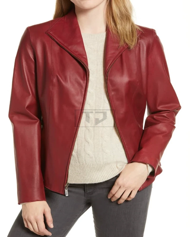 Women Red Leather Blazer - image 1