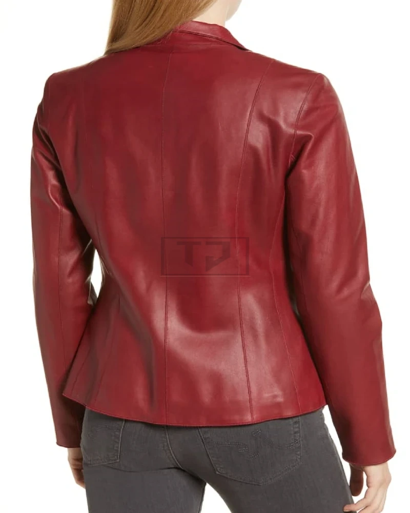 Women Red Leather Blazer - image 2