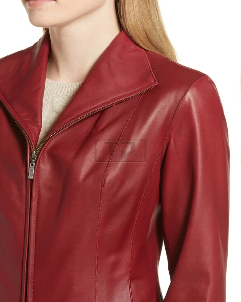 Women Red Leather Blazer - image 3