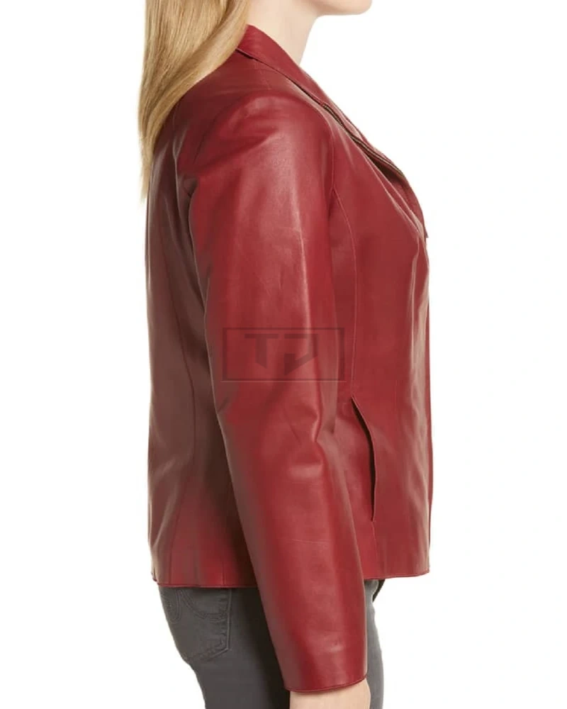 Women Red Leather Blazer - image 4