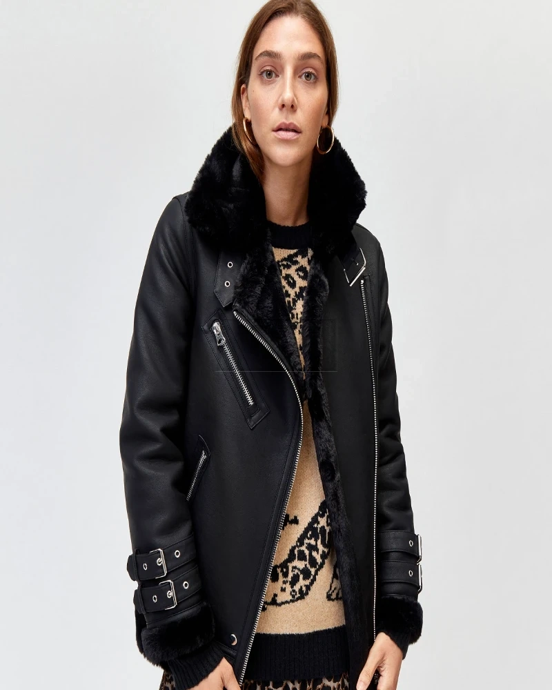 Women Oversized Black Leather Jacket - image 1