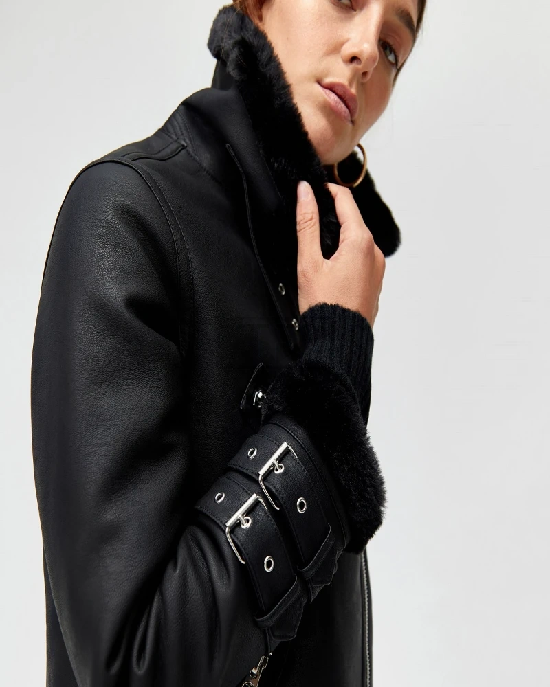 Women Oversized Black Leather Jacket - image 4