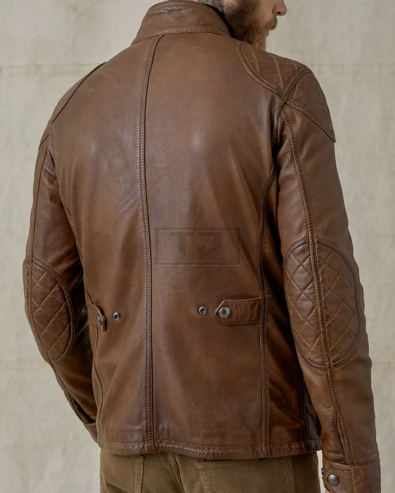 Men Lambskin Leather Field Jacket In Walnut Color - image 2