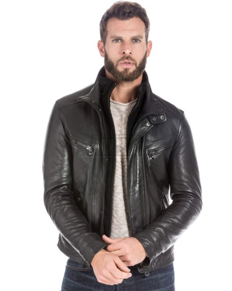 Black Lambskin Leather Sports Jacket For Men - image 1