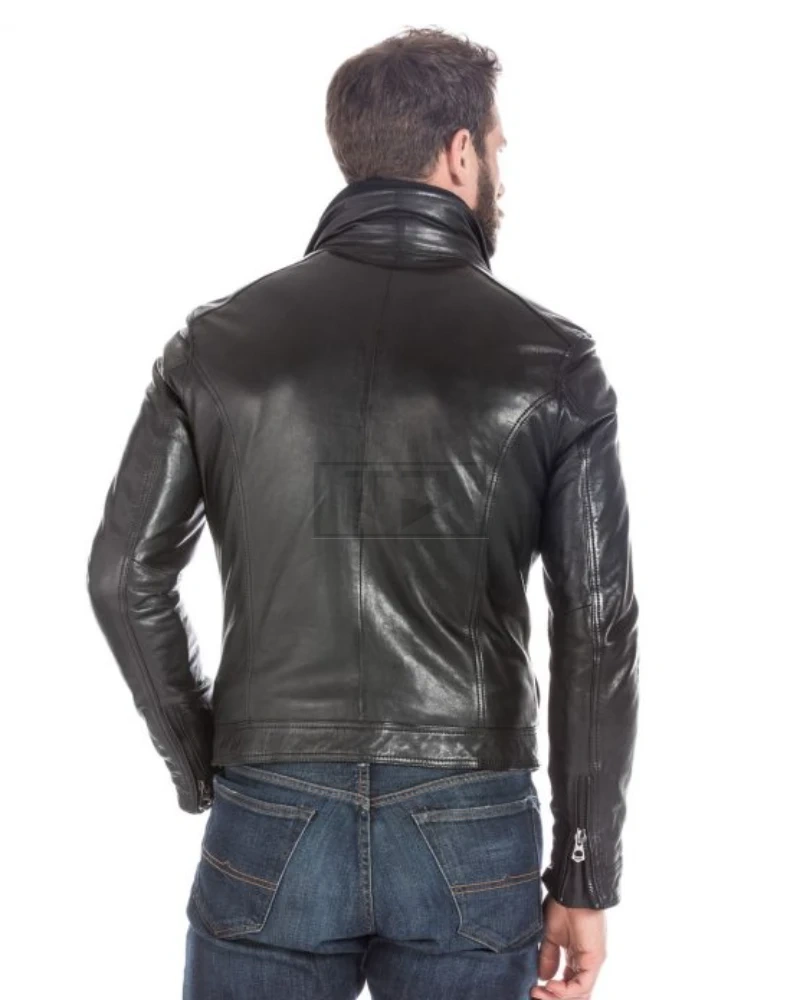 Black Lambskin Leather Sports Jacket For Men - image 2