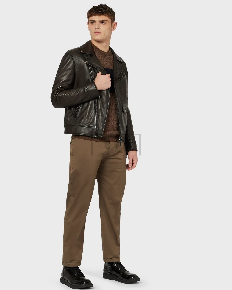 Men Dark Brown Leather Jacket - image 3