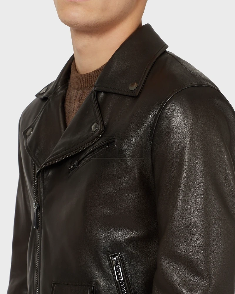 Men Dark Brown Leather Jacket - image 4