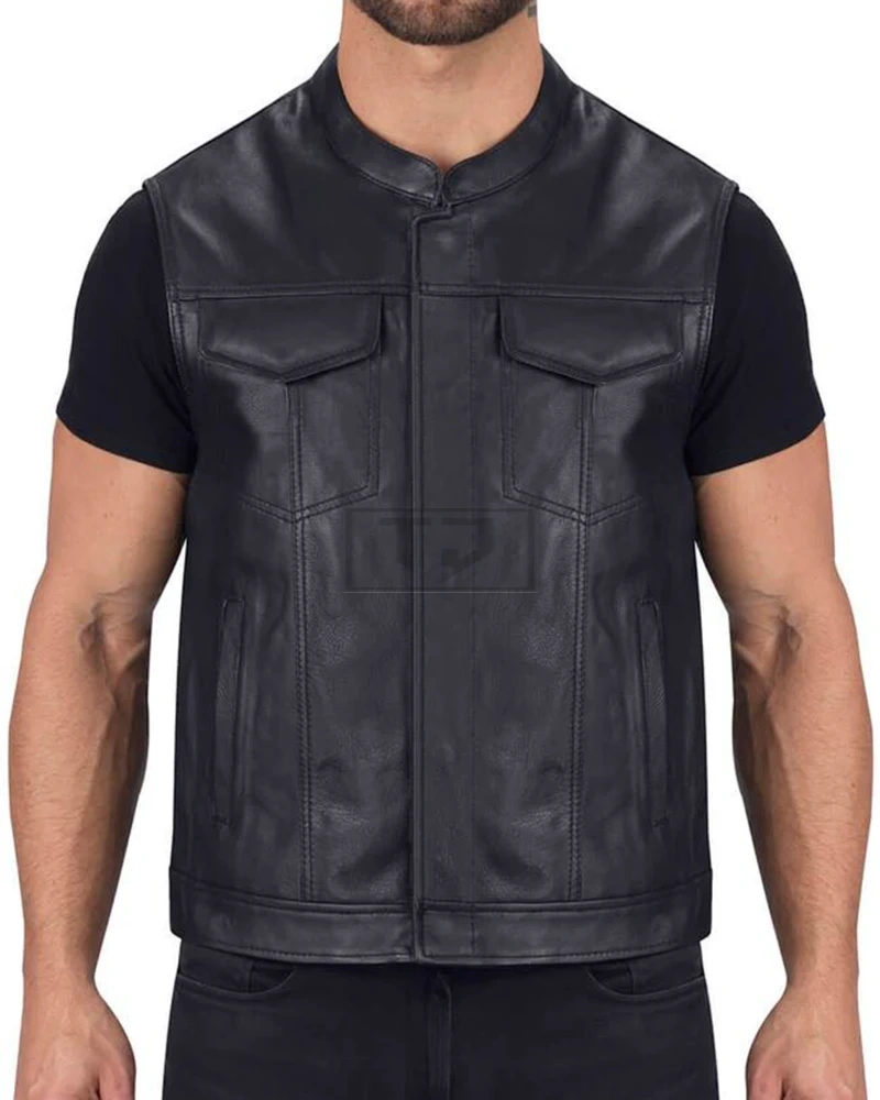 Dapper Black Biker Leather Vest - image 1