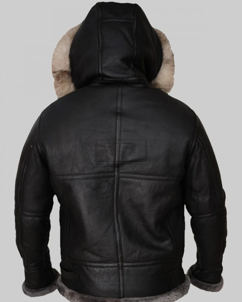 Men's Lavish Black Shearling Jacket With Hoodie - image 2