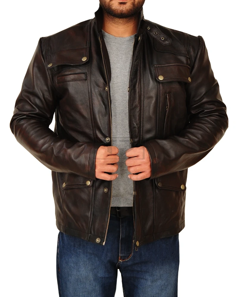 Mens Dark Brown Leather Jacket - image 1