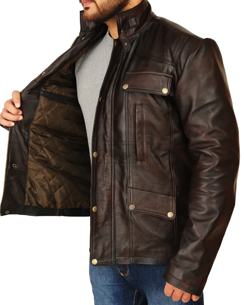 Mens Dark Brown Leather Jacket - image 4