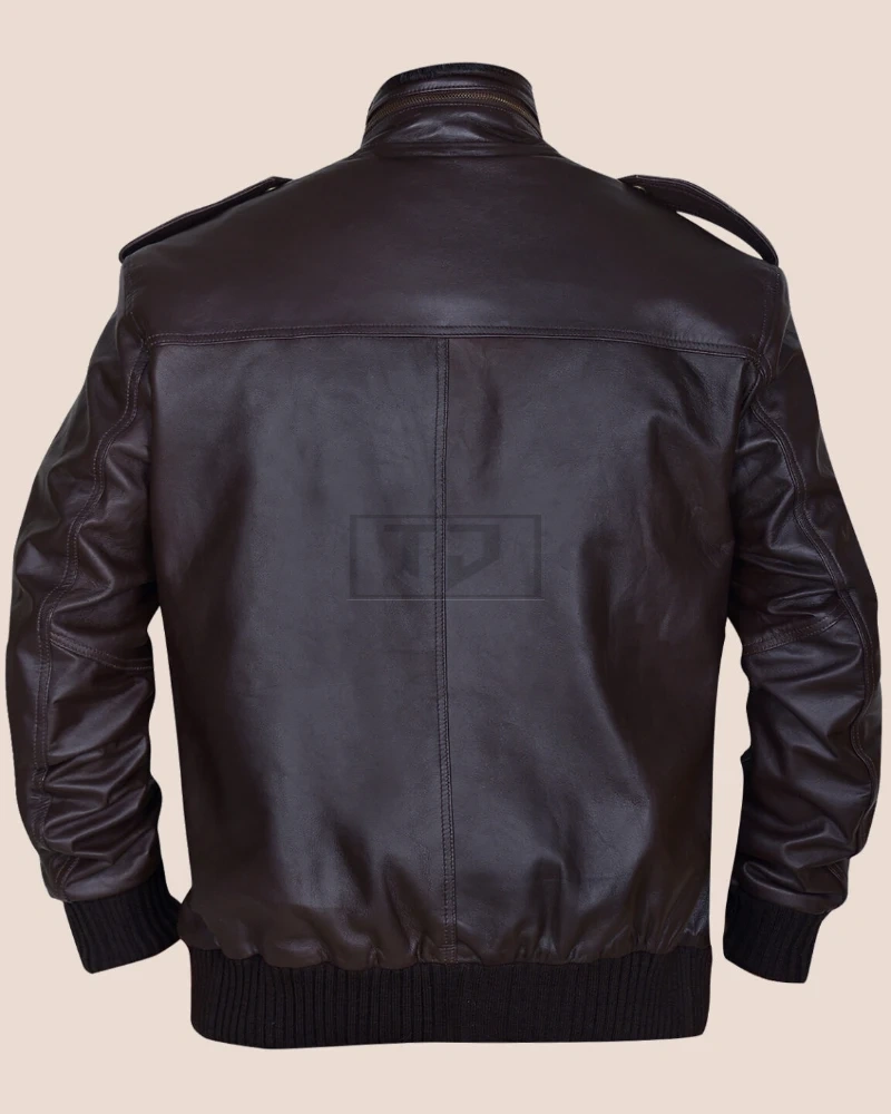 Men's Dapper Brownish Leather Bomber Jacket - image 3