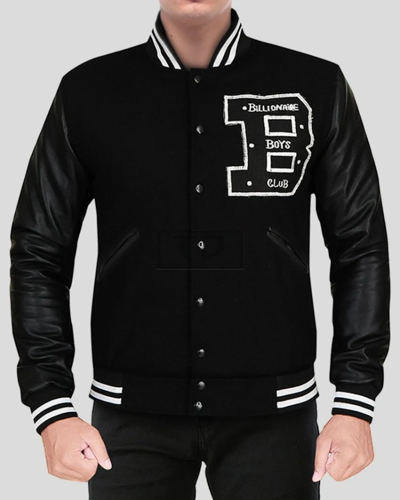 Men's Captivating Deep Black Varsity Jacket - image 1