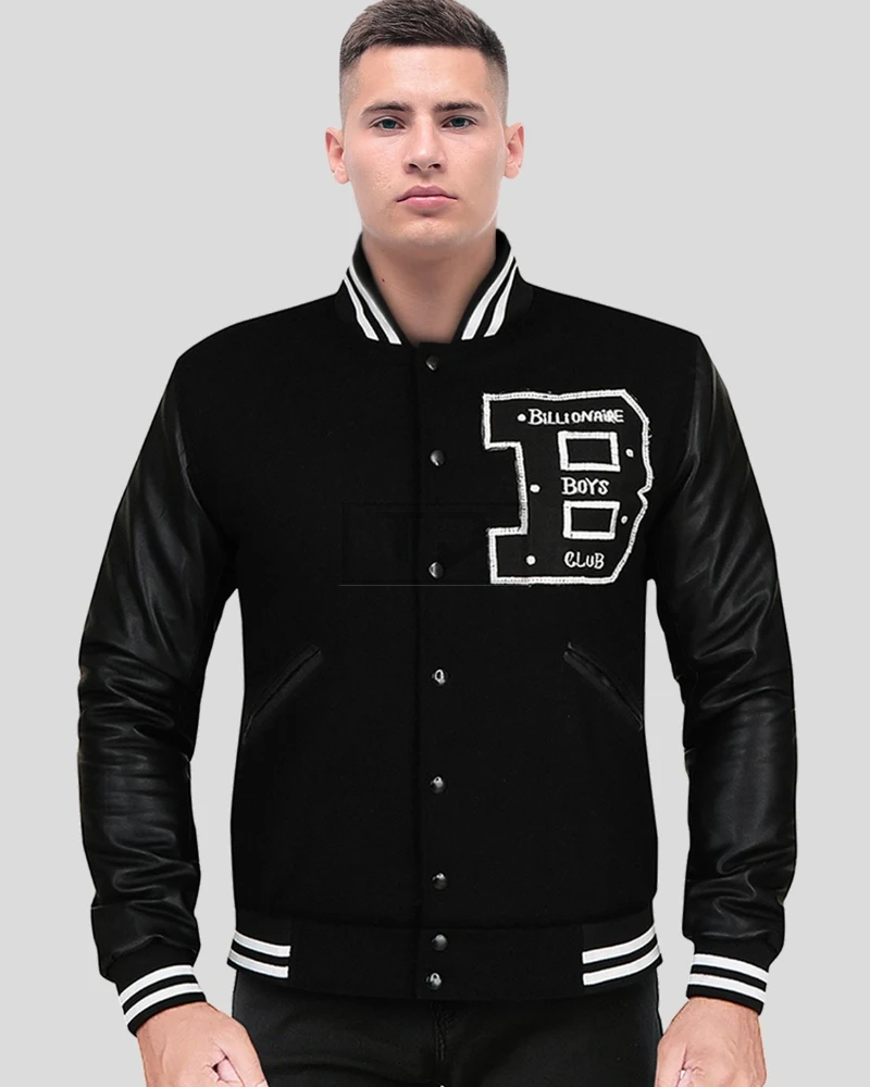 Men's Captivating Deep Black Varsity Jacket - image 2