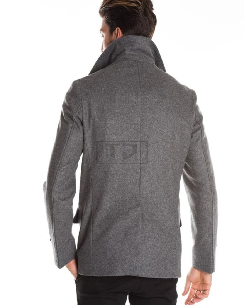 Men Grey Long Pea Coat - image 2