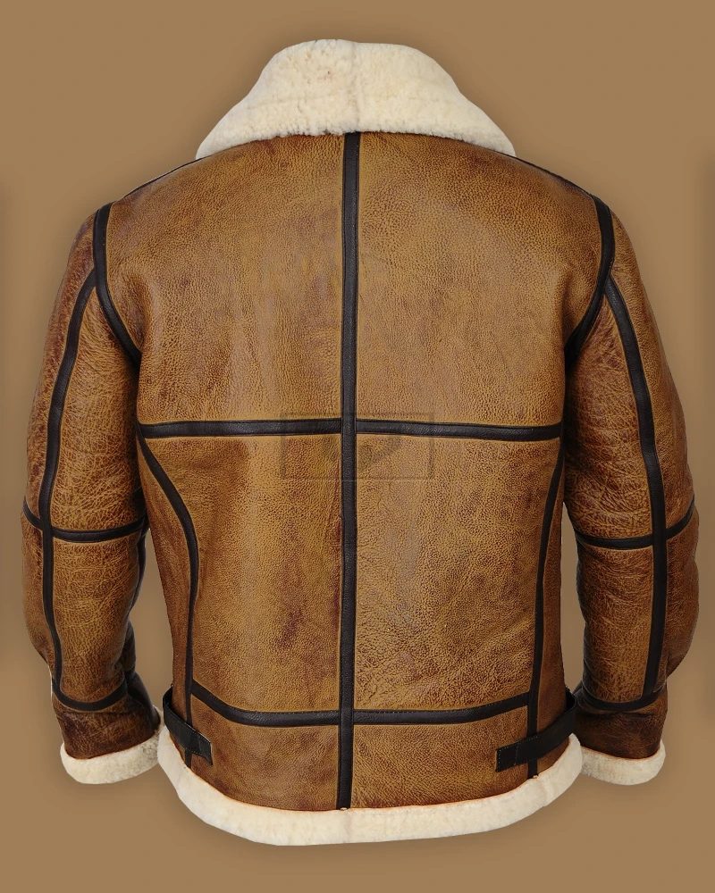 Men Brown B3 Bomber Shearling Jacket - image 2