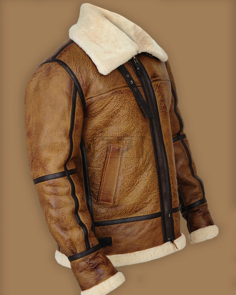 Men Brown B3 Bomber Shearling Jacket - image 3