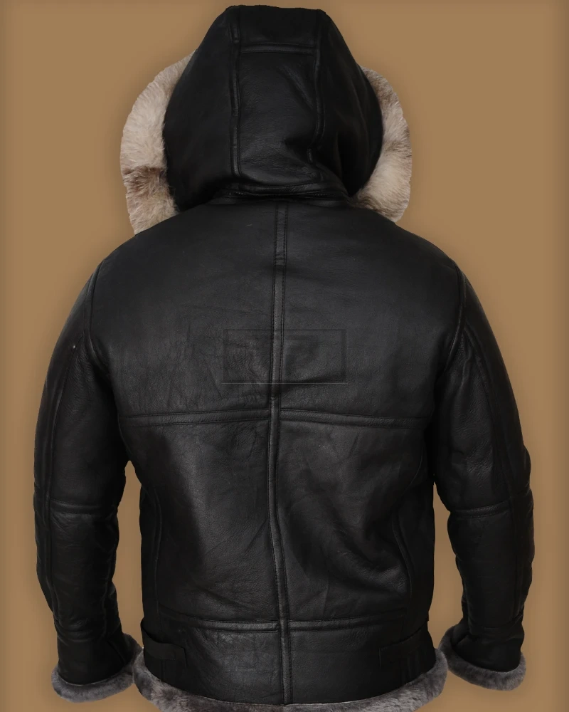 Men Black Shearling Jacket With Hoodie - image 2