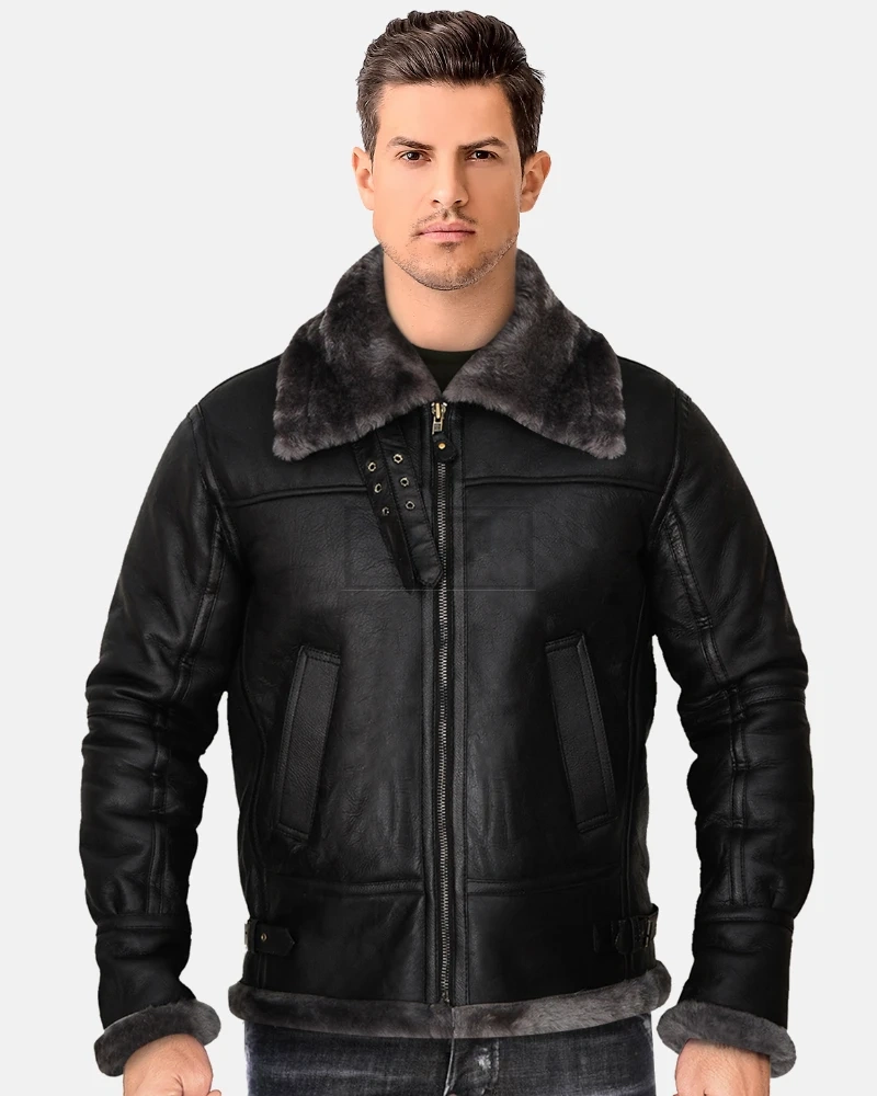 Men Black Shearling Jacket - image 2