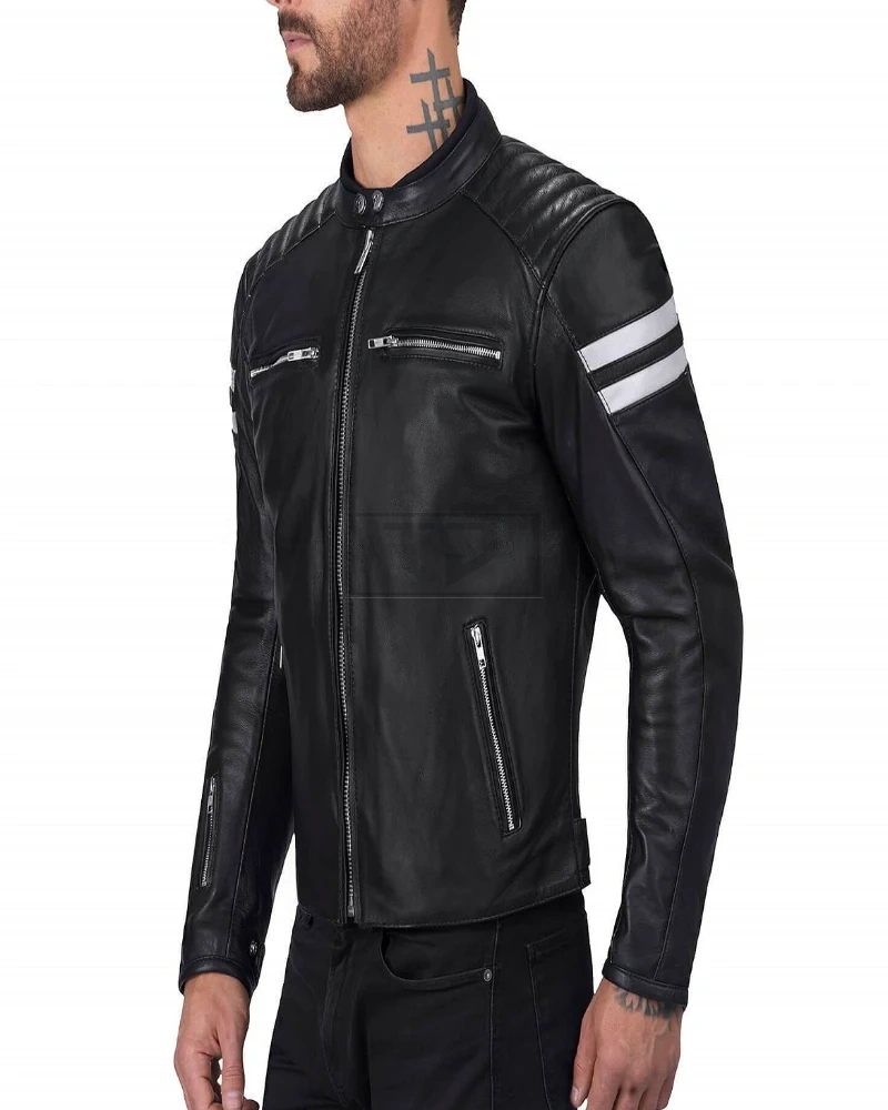 Men Black Jacket With White Strips - image 3