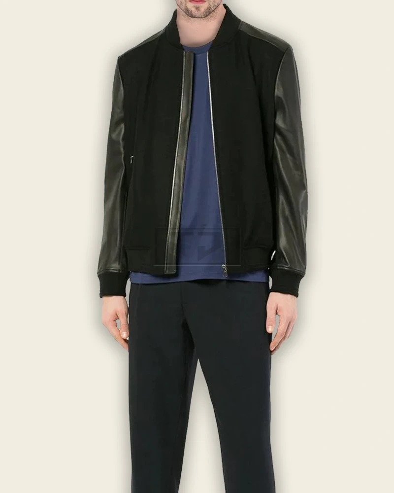 Men Black College Bomber Jacket - image 3