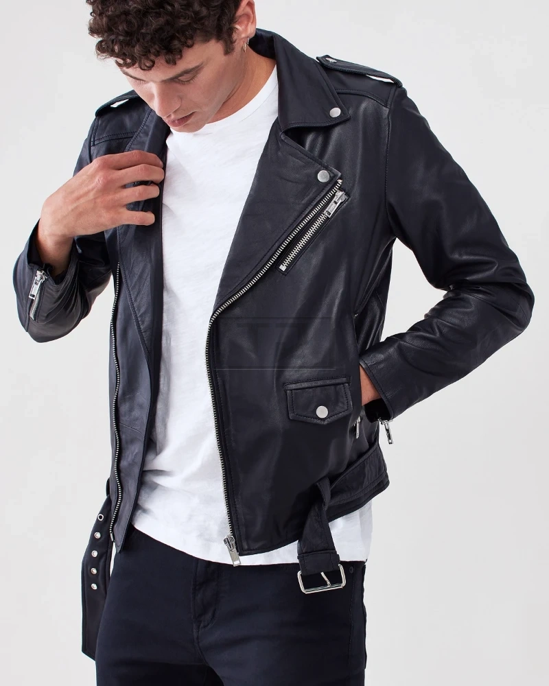 Men Black Biker Jacket - image 1