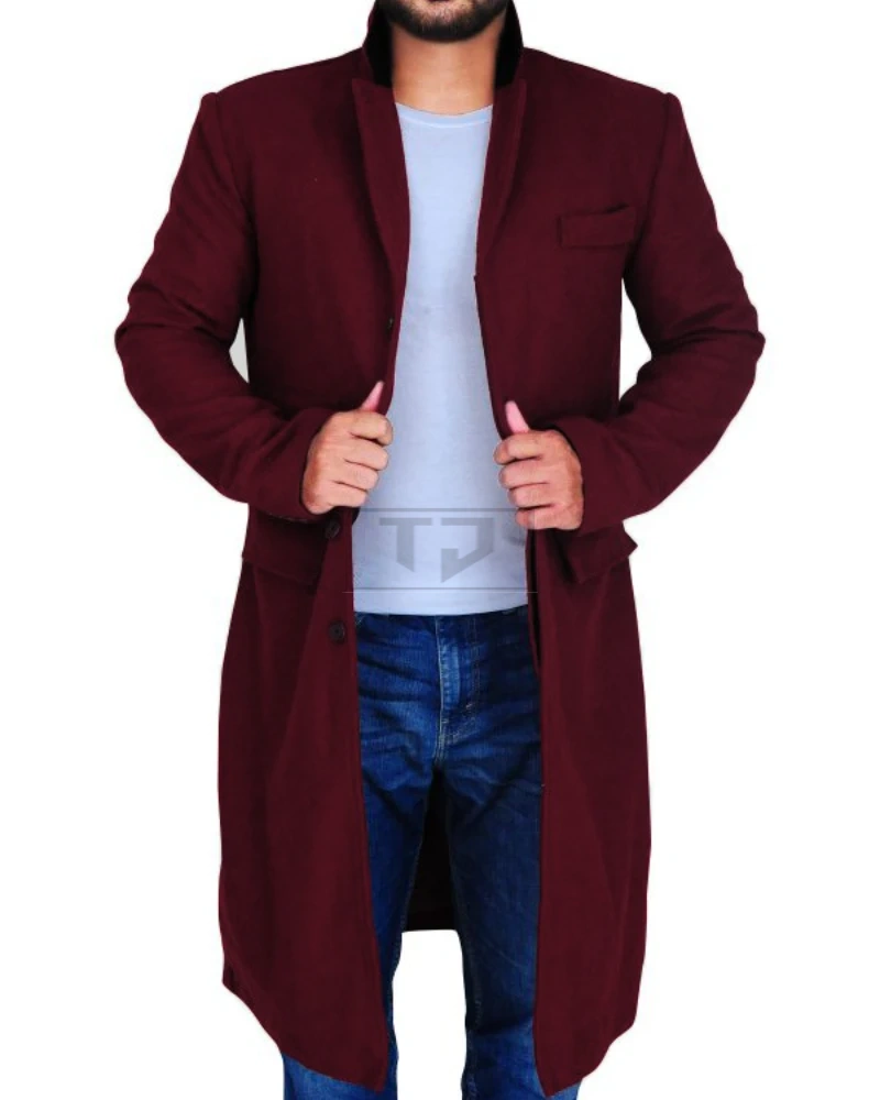 Maroon Wool Coat For Men - image 1